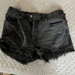 levi’s 501 black ripped jean shorts